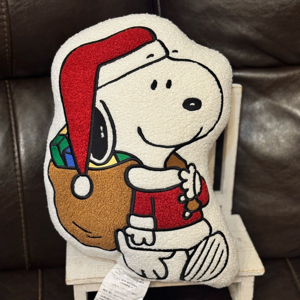 Snoopy Holiday Pillow with Santa Hat